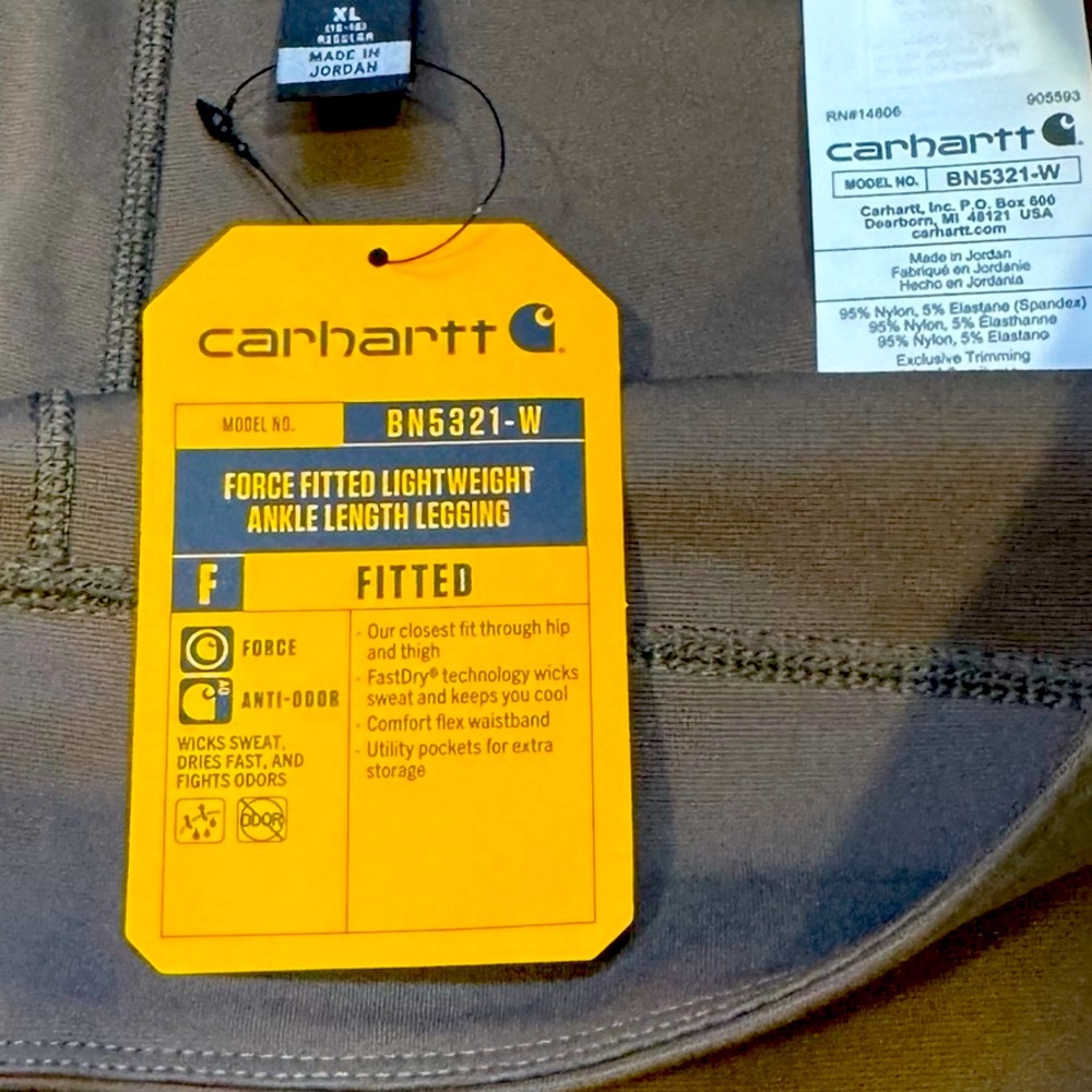 CARHARTT Force Fitted Lightweight Ankle Length Leggings Pockets NWT XL 16/18 - Picture 3 of 13
